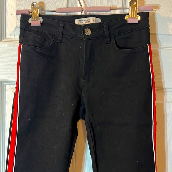 Zara jeans stretchy black with red stripe down side size 4 NWOT - Picture 1 of 6
